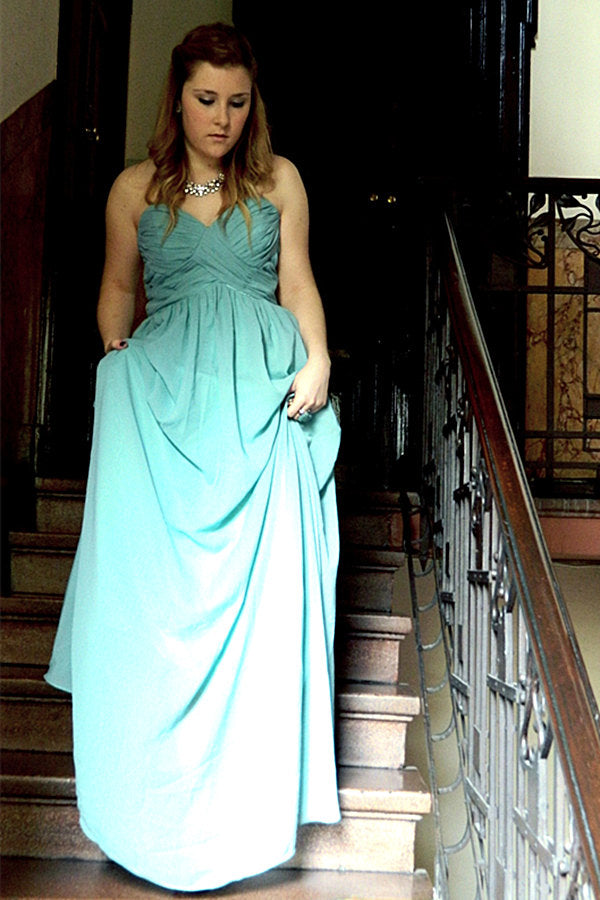 A-line Sweetheart Floor Length Chiffon Sleeveless Prom Dress-Ballbella