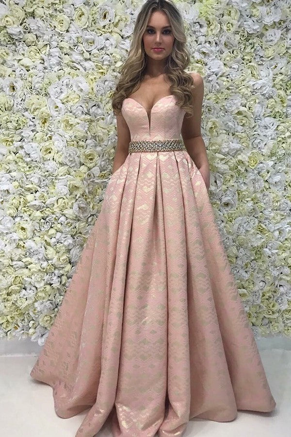 A-line Sweetheart Floor Length Matte Satin Beading Embroidery Evening Dress-Ballbella
