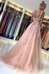 A-line Sweetheart Floor-length Sleeveless Backless Lace Applique Prom Dress-Ballbella
