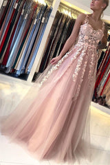 A-line Sweetheart Floor-length Sleeveless Backless Lace Applique Prom Dress-Ballbella