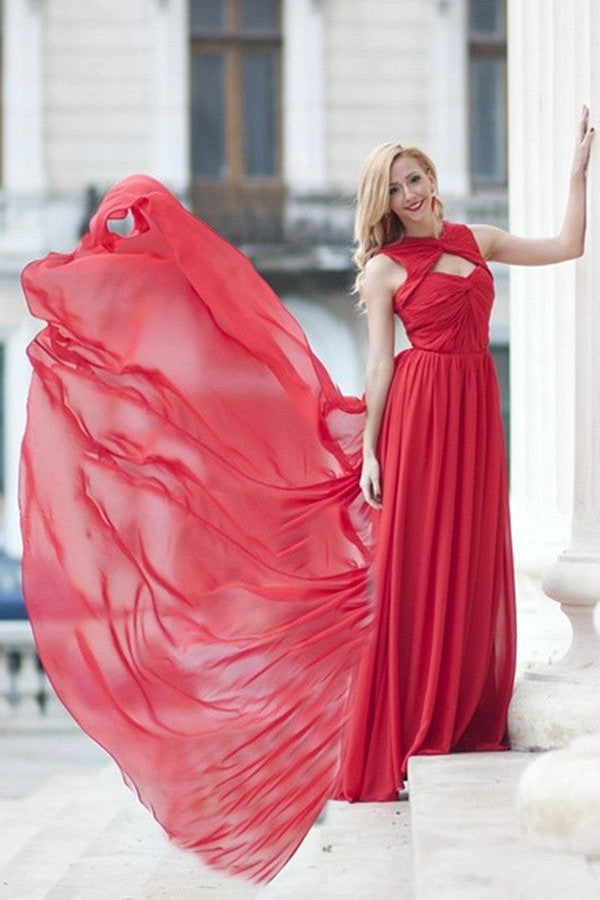A-line Sweetheart Floor Length Sleeveless Chiffon Evening Dress-Ballbella