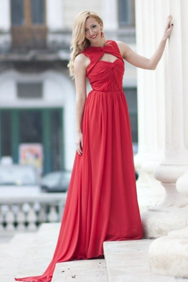 A-line Sweetheart Floor Length Sleeveless Chiffon Evening Dress-Ballbella