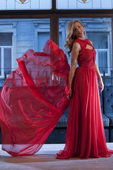 A-line Sweetheart Floor Length Sleeveless Chiffon Evening Dress-Ballbella