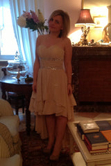 A-line Sweetheart Hi-low Length Chiffon Rhinestone Prom Dress-Ballbella