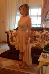 A-line Sweetheart Hi-low Length Chiffon Rhinestone Prom Dress-Ballbella