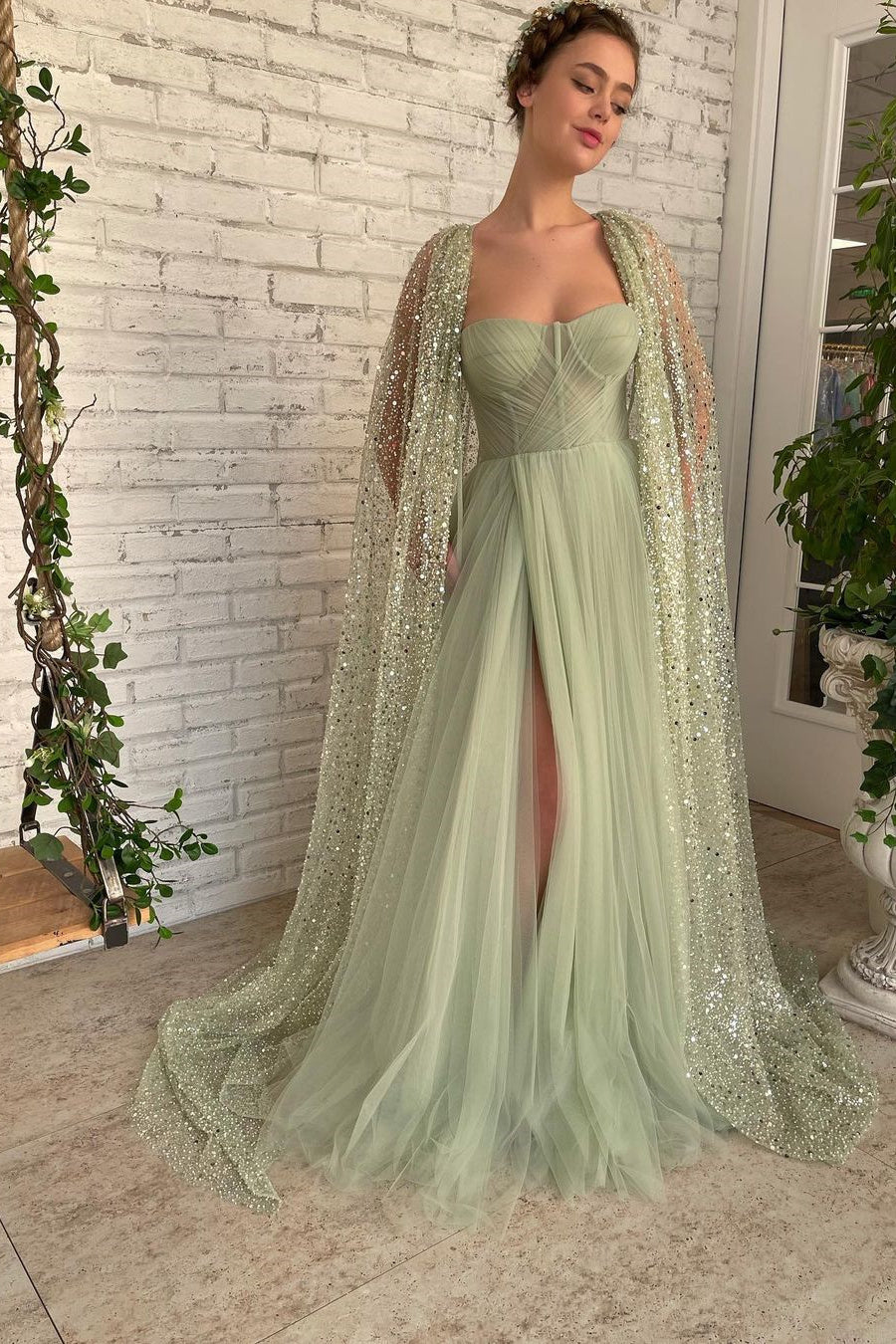 Prom Dress With Shawl A-line Sweetheart High Split Shawl
