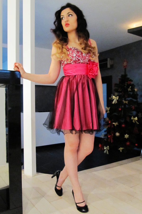 A-line Sweetheart Knee Length Charmuse Flower Rhinestone Homecoming Dress-Ballbella