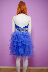 A-line Sweetheart Knee Length Tulle Beaded Backless Homecoming Dress-Ballbella
