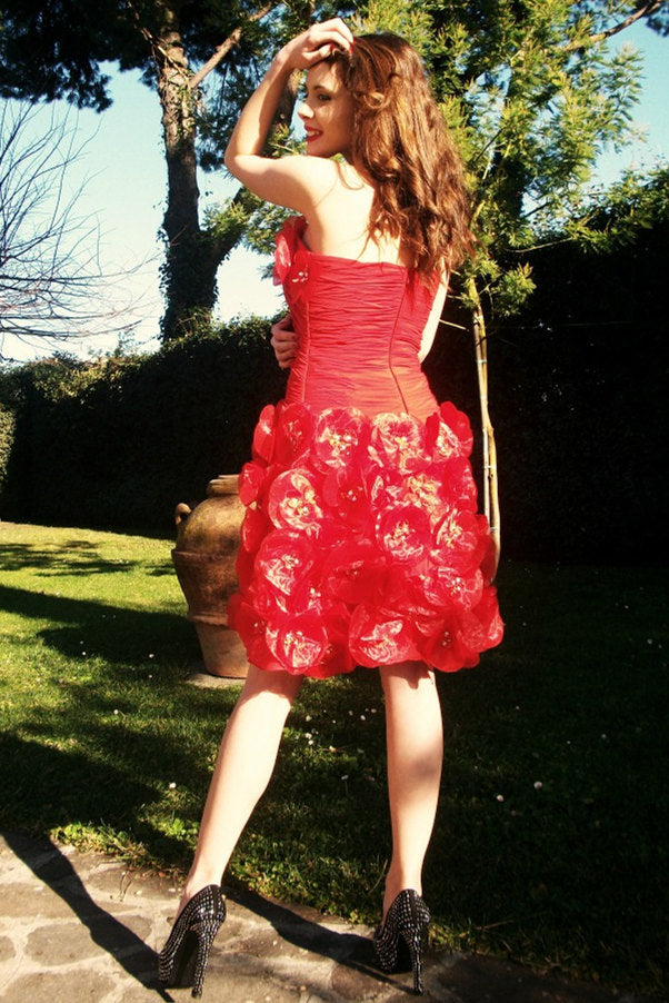 A-line Sweetheart Knee Length Tulle Beaded Homecoming Dress-Ballbella