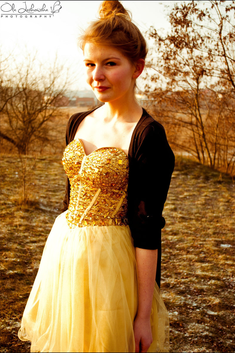 A-line Sweetheart Knee Length Tulle Rhinestone Homecoming Dress-Ballbella