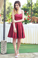 A-line Sweetheart Knee Length Tulle Rhinestone Homecoming Dress-Ballbella