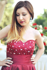 A-line Sweetheart Knee Length Tulle Rhinestone Homecoming Dress-Ballbella