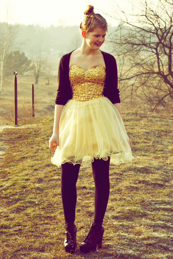 A-line Sweetheart Knee Length Tulle Rhinestone Homecoming Dress-Ballbella