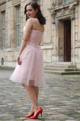 A-line Sweetheart Knee Length Tulle Sleeveless Prom Dress-Ballbella