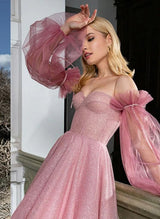 A-Line Sweetheart Long Sleeves Knee-Length Sequined Homecoming Dresses-Ballbella