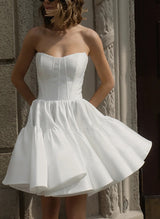A-Line Sweetheart Short Sleeves Short/Mini Homecoming Dresses With Ruffle-Ballbella