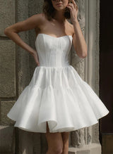 A-Line Sweetheart Short Sleeves Short/Mini Homecoming Dresses With Ruffle-Ballbella