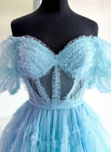 A-Line Sweetheart Short Sleeves Short/Mini Tulle Homecoming Dresses-Ballbella