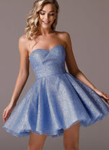 A-Line Sweetheart Short/Mini Glitter Lace Homecoming Dresses With Pleated-Ballbella