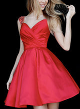 A-Line Sweetheart Short/Mini Satin Homecoming Dresses With Rhinestone-Ballbella