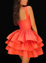 A-Line Sweetheart Short/Mini Taffeta Homecoming Dresses With Cascading Ruffles-Ballbella