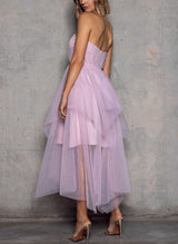 A-Line Sweetheart Sleeveless Asymmetrical Tulle Homecoming Dresses-Ballbella