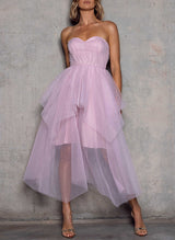 A-Line Sweetheart Sleeveless Asymmetrical Tulle Homecoming Dresses-Ballbella