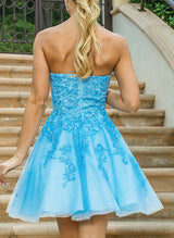 A-Line Sweetheart Sleeveless Short/Mini Lace Homecoming Dresses-Ballbella