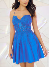 A-Line Sweetheart Sleeveless Short/Mini Lace Homecoming Dresses-Ballbella