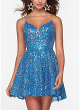 A-Line Sweetheart Sleeveless Short/Mini Sequined Homecoming Dresses-Ballbella