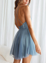 A-Line Sweetheart Sleeveless Short/Mini Tulle Homecoming Dresses-Ballbella