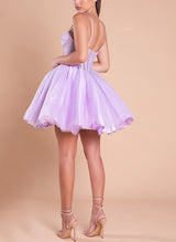 A-Line Sweetheart Sleeveless Short/Mini Tulle Homecoming Dresses-Ballbella