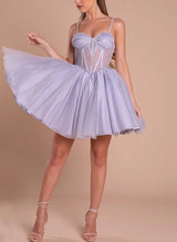 A-Line Sweetheart Sleeveless Short/Mini Tulle Homecoming Dresses-Ballbella