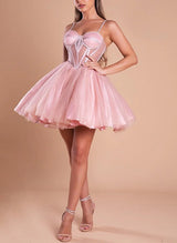 A-Line Sweetheart Sleeveless Short/Mini Tulle Homecoming Dresses-Ballbella