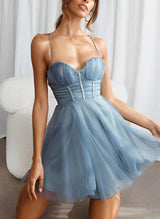 A-Line Sweetheart Sleeveless Short/Mini Tulle Homecoming Dresses-Ballbella