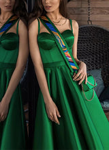 A-Line Sweetheart Sleeveless Tea-Length Satin Homecoming Dresses-Ballbella