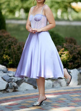 A-Line Sweetheart Sleeveless Tea-Length Satin Homecoming Dresses-Ballbella