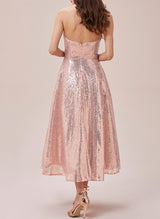 A-Line Sweetheart Sleeveless Tea-Length Sequined Homecoming Dresses-Ballbella