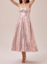 A-Line Sweetheart Sleeveless Tea-Length Sequined Homecoming Dresses-Ballbella