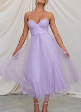 A-Line Sweetheart Sleeveless Tea-Length Tulle Homecoming Dresses-Ballbella