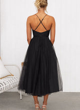 A-Line Sweetheart Sleeveless Tea-Length Tulle Homecoming Dresses-Ballbella