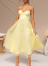 A-Line Sweetheart Sleeveless Tea-Length Tulle Homecoming Dresses-Ballbella