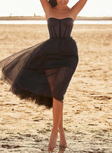 A-Line Sweetheart Sleeveless Tea-Length Tulle Homecoming Dresses-Ballbella