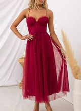 A-Line Sweetheart Sleeveless Tea-Length Tulle Homecoming Dresses-Ballbella