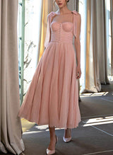 A-Line Sweetheart Sleeveless Tea-Length Tulle Homecoming Dresses-Ballbella