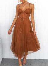 A-Line Sweetheart Sleeveless Tea-Length Tulle Homecoming Dresses-Ballbella