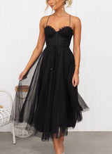 A-Line Sweetheart Sleeveless Tea-Length Tulle Homecoming Dresses-Ballbella