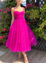 A-Line Sweetheart Sleeveless Tulle Homecoming Dresses With Sash-Ballbella