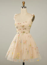 A-Line Sweetheart Sleeveless Tulle Lace Short/Mini Homecoming Dress With Pleated-Ballbella