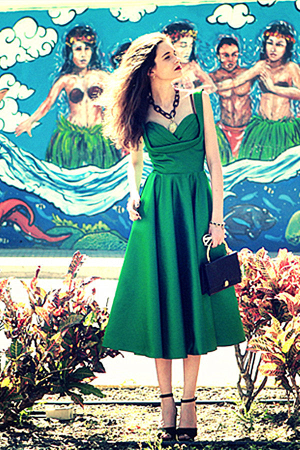 A-line Sweetheart Tea Length Chiffon Sleeveless Prom Dress-Ballbella